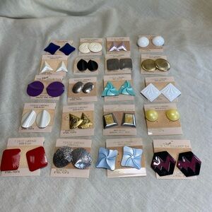 Vtg NOS Pierced Earrings Lot of 20 Metal Acrylic Plastic 80s 90s Multi-Color USA